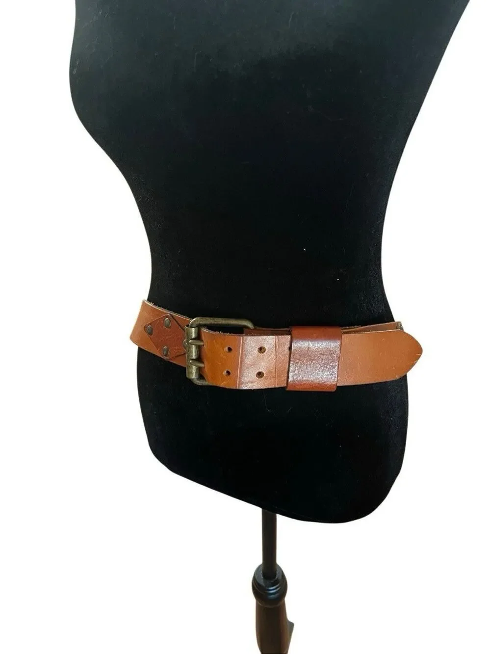 DSQUARED2 Brown Leather Belt Double Prong Studded Lettering Logo Brass Buckle M